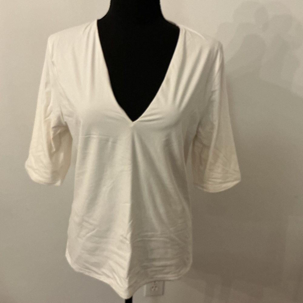 White House Black Market Cream V-Neck Blouse